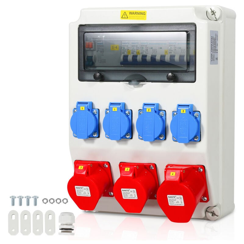 Coffret De Chantier distributeur de courant mural avec disjoncteur et fi, répartiteur électrique 1X32A 2X16A 4x230V mit ls + fi - Einfeben