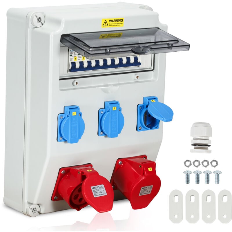 Coffret De Chantier distributeur de courant mural avec disjoncteur, répartiteur électrique 1X32A 1X16A 3x230V mit ls - Einfeben