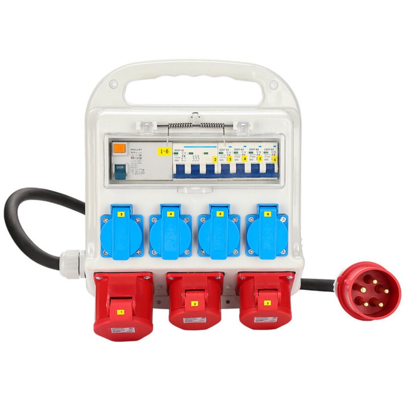 Coffret de Chantier Distributeur de Courant Tableau électrique Monophasé Répartiteur de Courant cee 230V 400V / 16A 32A - Einfeben