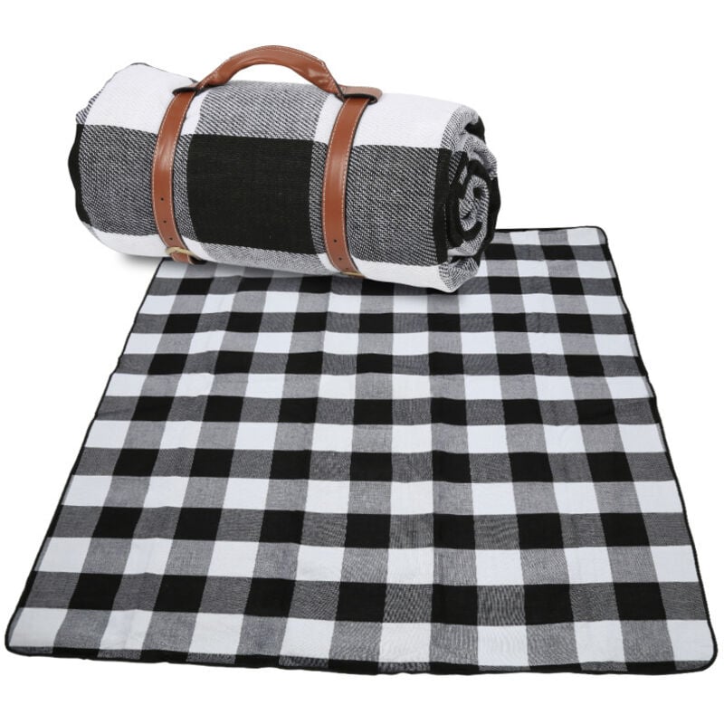 Einfeben - Couverture de Pique-Nique Impermable 200x200 cm Grande et Pliable pour Jardin Camping et Plage,Motif à carreaux noir et blanc