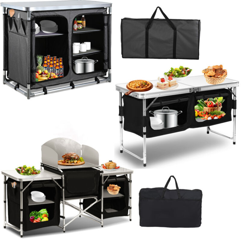 EINFEBEN Cuisine de Camping Pliable en Aluminium, 5 Compartiments, avec Tablette, Sac de Transport & Protection contre les éclaboussures (Tye A, 5