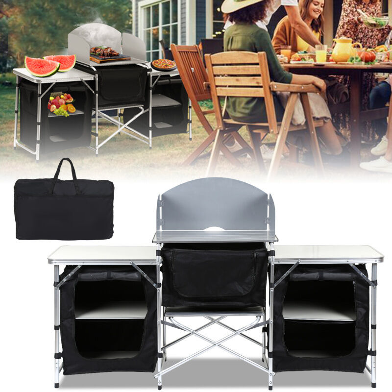 Cuisine de Camping Pliable en Aluminium, 5 Compartiments, avec Tablette, Sac de Transport & Protection contre les éclaboussures (Tye a, 5