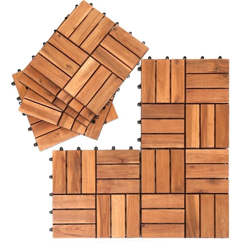 Dalles de terrasse bois d'acacia 2m² 22 pcs dalle acacia mosaïque 30x30cm système de clips dalle découpe possible - Einfeben
