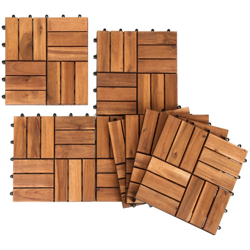 Dalles de terrasse bois d'acacia 3m² 33 pcs dalle acacia mosaïque 30x30cm système de clips dalle découpe possible - Einfeben