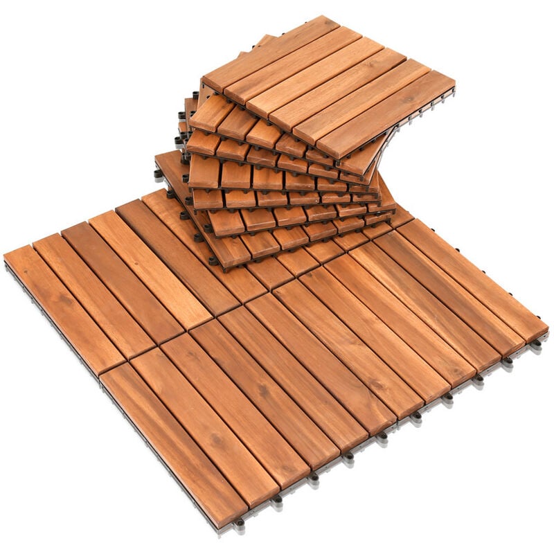 Dalles terrasse caillebotis Lot de 11 pcs, Surface Max. 1 m²- emboîtables Carreaux bois d'acacia teinté Brun - Einfeben