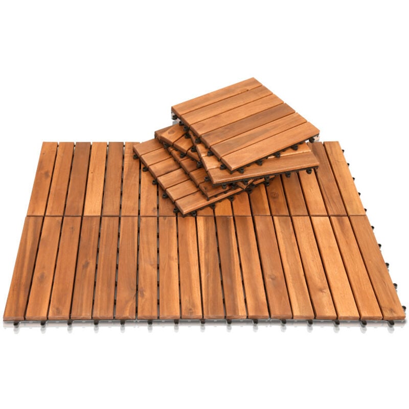 Dalles terrasse caillebotis Lot de 22 pcs, Surface Max. 2 m²- emboîtables Carreaux bois d'acacia teinté Brun - Einfeben