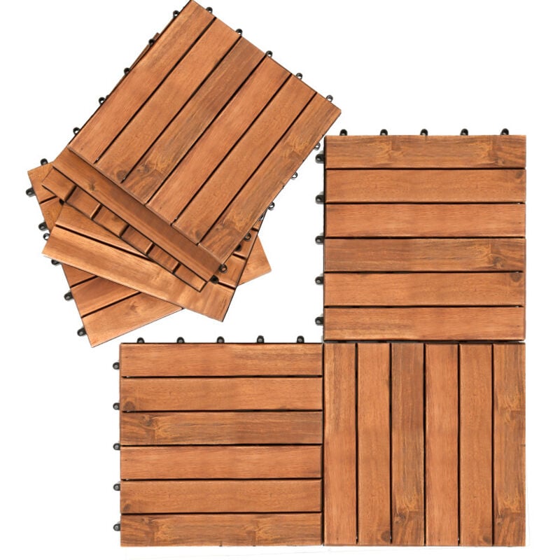 Dalles terrasse caillebotis Lot de 44 pcs, Surface Max. 4 m²- emboîtables Carreaux bois d'acacia teinté Brun - Einfeben