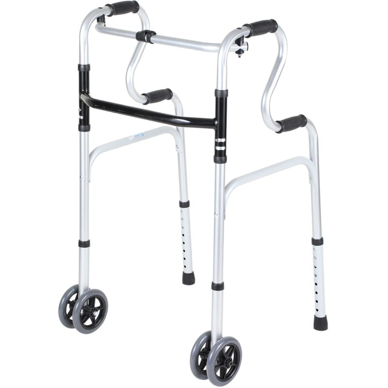 Déambulateurs Hauteur fixe et réglable, 4 roues pliable, Cadre de marche en d'aluminium, à double accoudoir, Personnes Âgées - Einfeben