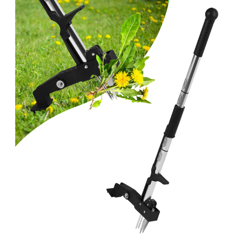 Einfeben - Désherbeur Enleveur de pissenlits griffes dentées jardin pinces acier 100 cm de long noir