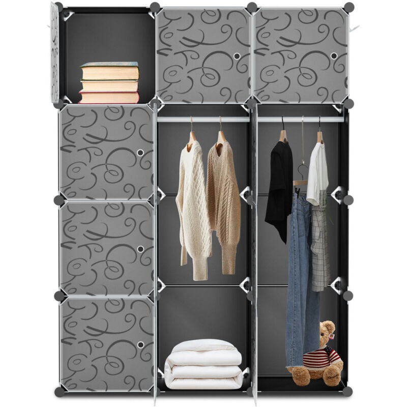 Einfeben - diy Armoire de Chambre 12/16/20 Cubes Système d'étagères Enfichables avec Porte Meuble de Rangement (12 Cubes, 140x105x35cm)