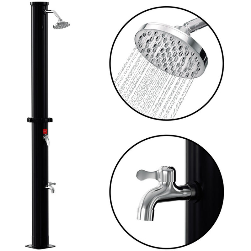 Douche solaire 20L avec raccord pour tuyau d'arrosage, pommeau rond, douche de pied, 220 cm - Einfeben