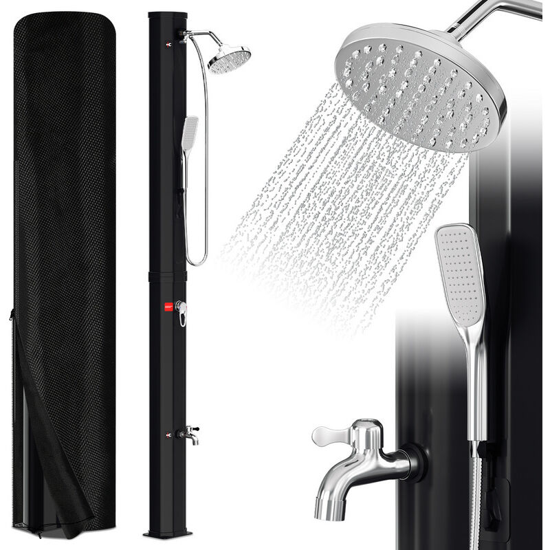Douche solaire 35L noire avec douchette à main, pomme ronde, douche de pied, matériel de montage et housse - Einfeben