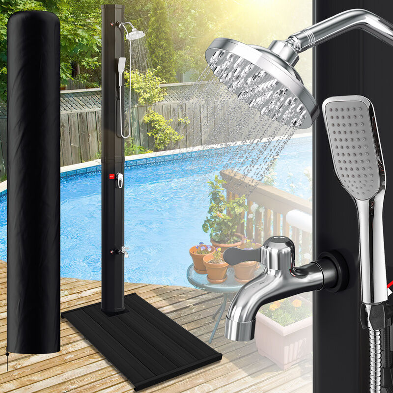 EINFEBEN Douche solaire avec robinet pour camping et piscine en extérieur 40L (Avec couvercle de protection, avec douchette) avec Elément de sol en