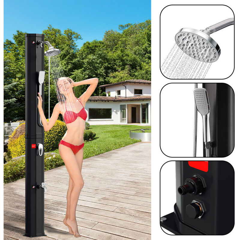 Einfeben - Douche solaire Chauffage Pompe à pied Douche de jardin 60L (Avec couvercle de protection, avec douchette, noir)