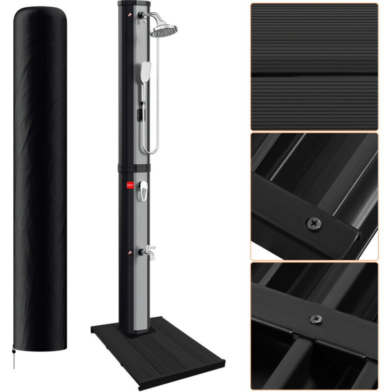 SWANEW Douche solaire extérieure avec réservoir d'eau de 60L (avec couvercle de protection, avec douchette, en argent) avec Elément de sol en PVC