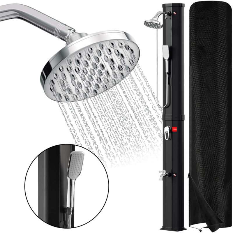 Douche solaire extérieure avec réservoir d'eau de 60L (avec couvercle de protection, avec douchette, en noir) - Einfeben