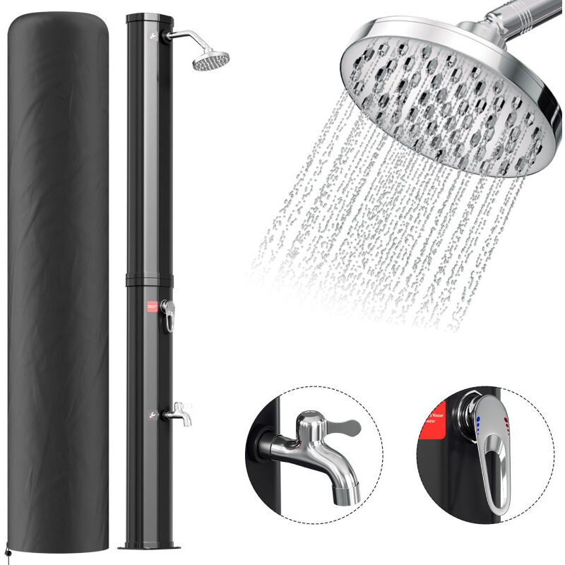Douche solaire Température Réglables Pommeau de Douche rond 40L Avec couvercle de protection avec douchette Noir - Einfeben