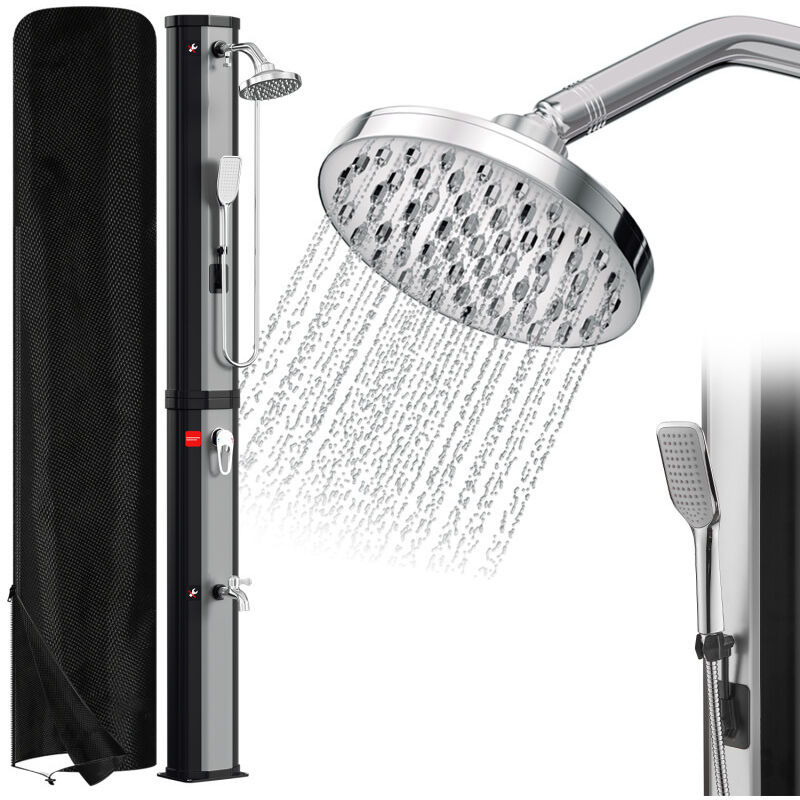 Douche solaire Température Réglables Pommeau de Douche rond 60L Avec couvercle de protection avec douchette argent - Einfeben
