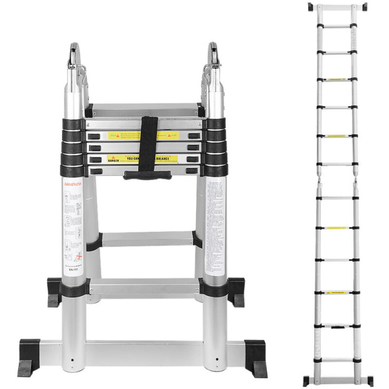 Einfeben - chelle télescopique, escabeau, échelle polyvalente, échelle pliante jusqu'à 150 kg, échelle multifonctions 1,9 + 1,9 m, 3,8 m