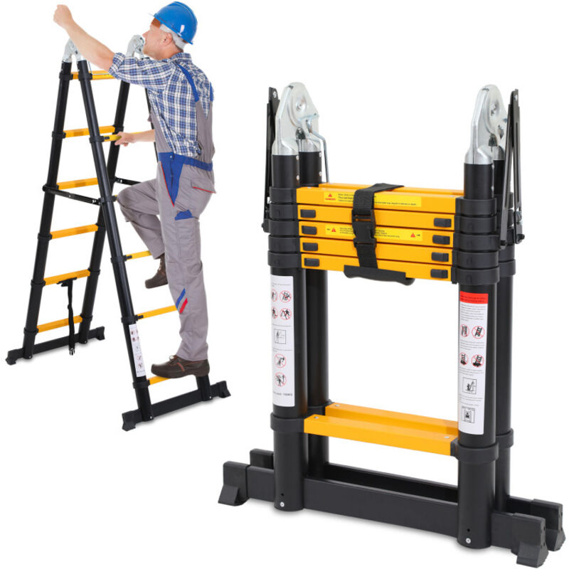 Chelle Multi-Fonction Télescopique Aluminium 5M Échelle Pliable Portable et Pliante(2.5M+2.5M), Jaune+Noir - Einfeben