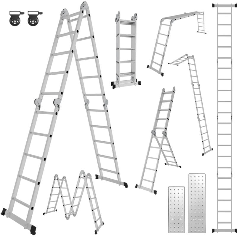 Einfeben - Echelle pliante articulée 5.8m, echafaudage multifonction, ecarteur de mur, escabeau, 2 plaques plateforme de travail