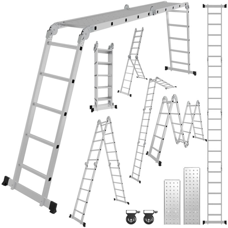 Einfeben - Echelle pliante articulée 4x5 marches, echafaudage multifonction, ecarteur de mur, escabeau, 2 plaques plateforme de travail