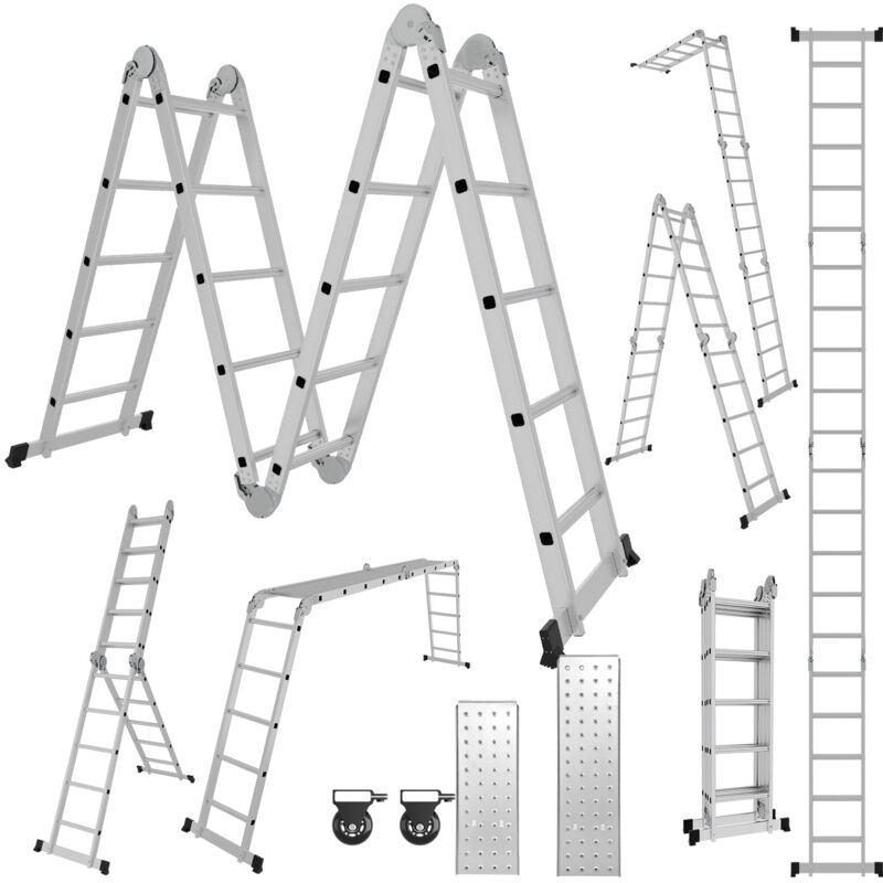 EINFEBEN Echelle pliante articulée 4x4 marches, echafaudage multifonction, ecarteur de mur, escabeau, 2 plaques plateforme de travail