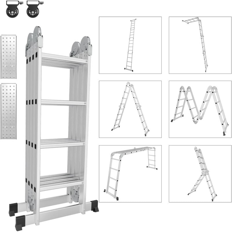 Einfeben - Echelle pliante articulée 4.7m, echafaudage multifonction, ecarteur de mur, escabeau, 2 plaques plateforme de travail