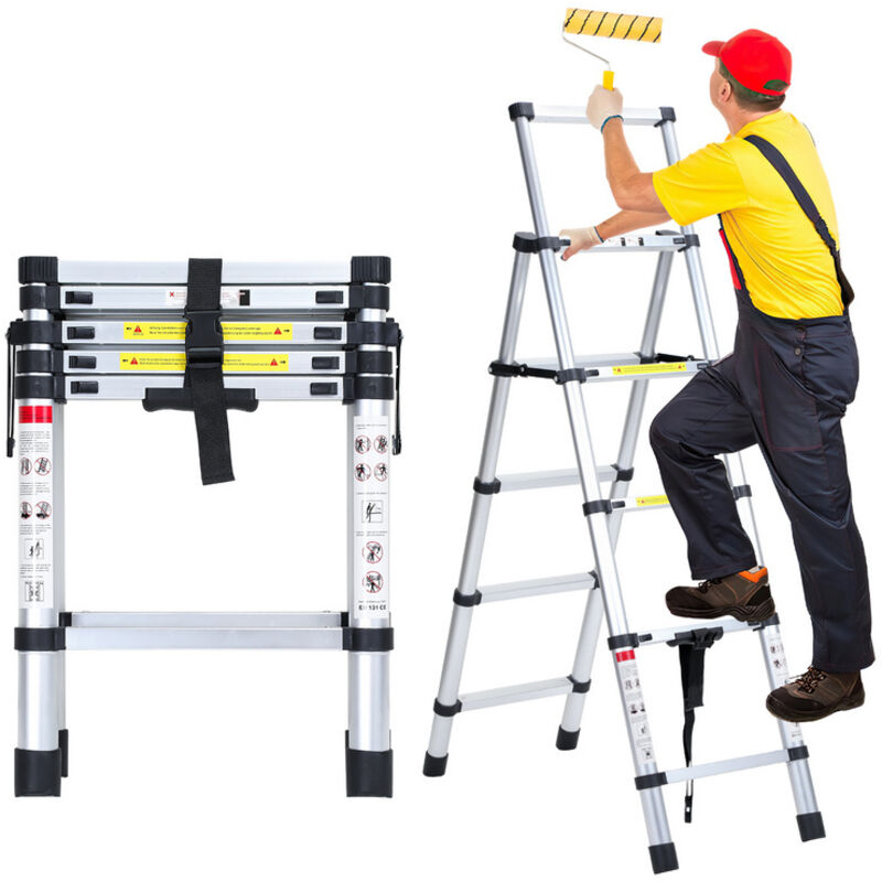 Echelle Télescopique 1.4m+1.7m jusqu'à 150 kg Escabeau stable en aluminium Multi-Fonction - Einfeben