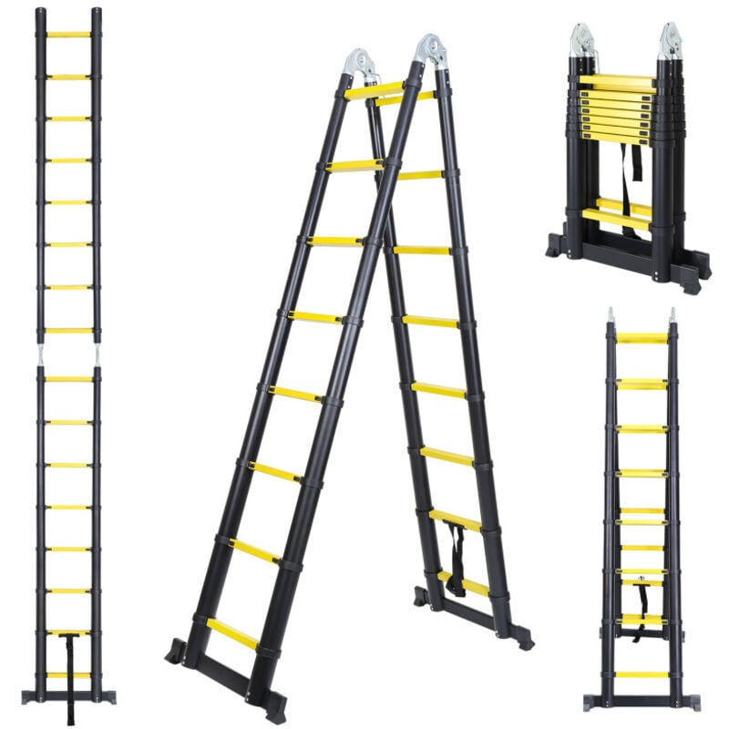 Einfeben - Echelle Télescopique 2,5+2,5m Échelle pliante télescopique pliable extensible Échelle droite simple charge max. 150 kg