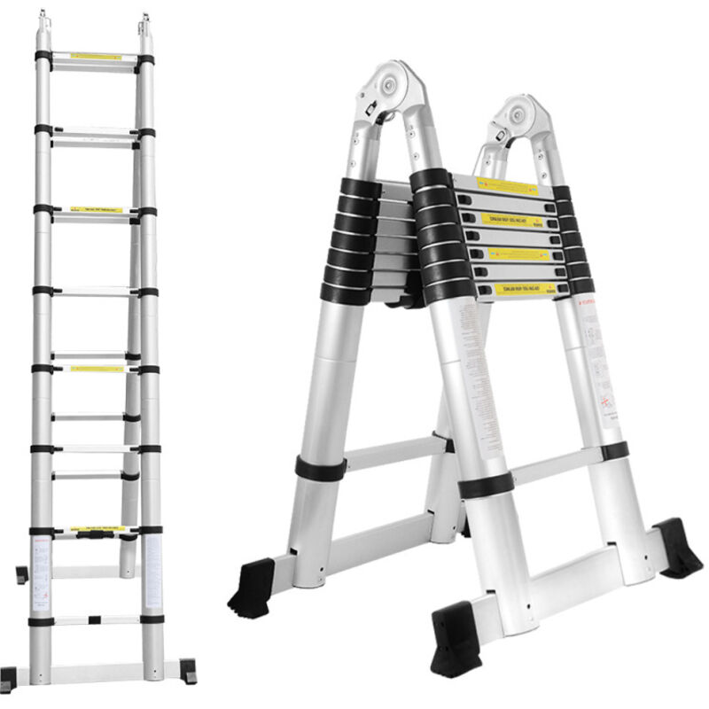 Einfeben - Echelle Télescopique 2,5+2,5m Silber Échelle pliante télescopique pliable extensible Échelle droite simple charge max. 150 kg