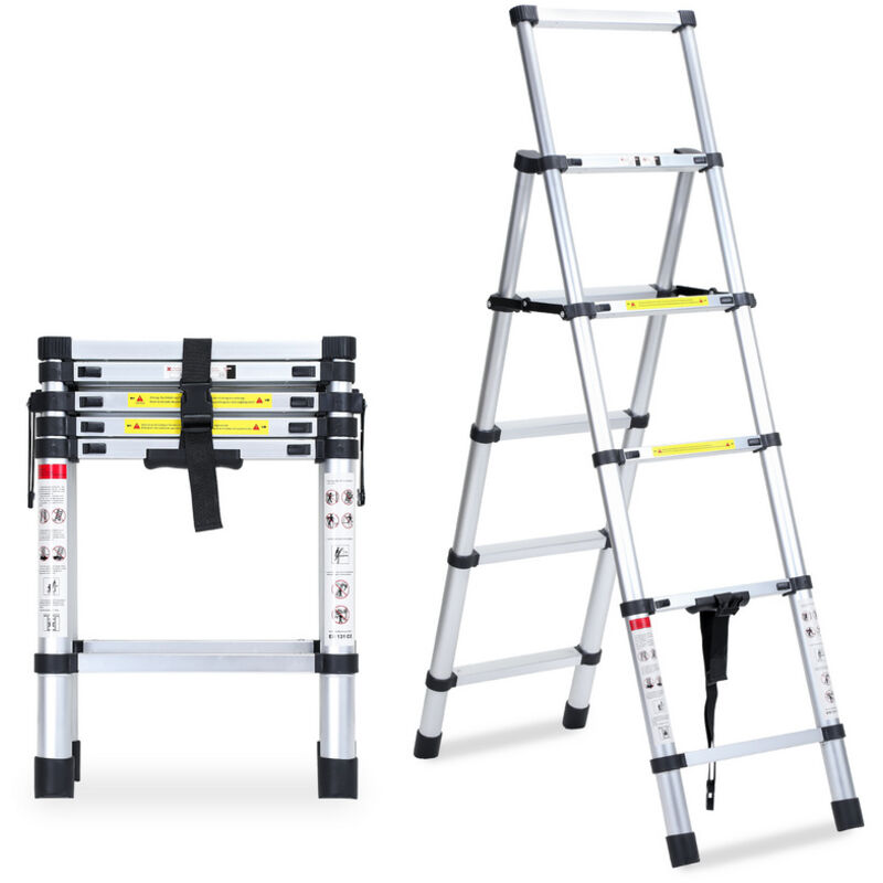 Echelle Télescopique jusqu'à 150 kg Escabeau stable en aluminium 1.4m+1.7m