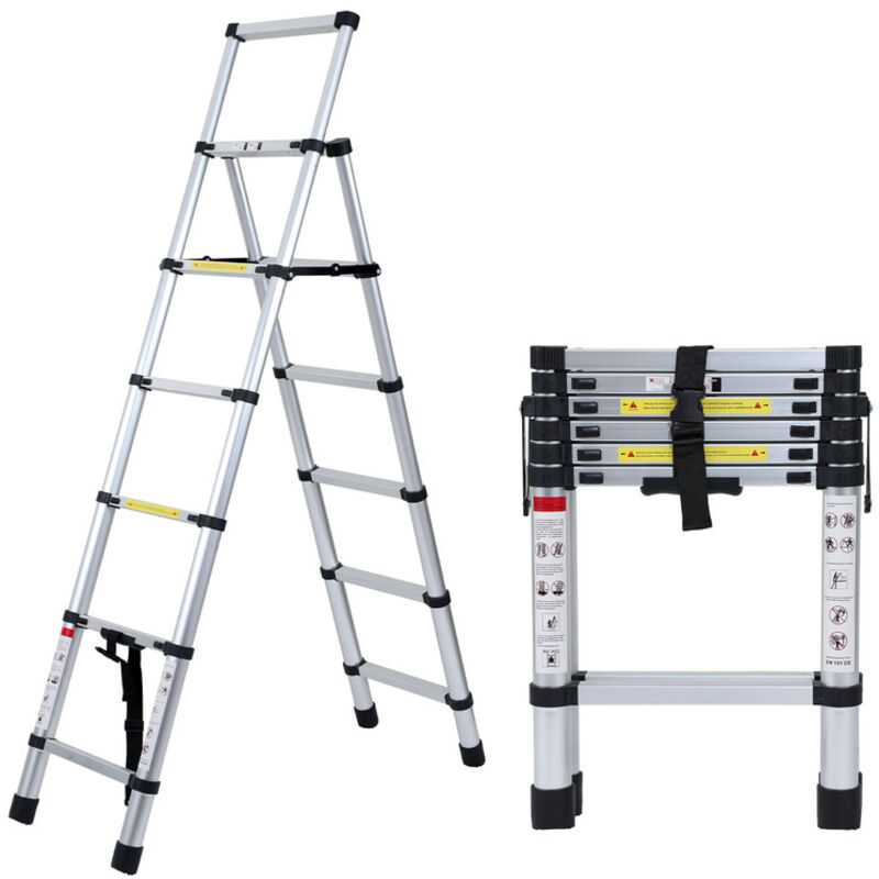 Einfeben - Echelle Télescopique jusqu'à 150 kg Escabeau stable en aluminium 1.7m+2.0m