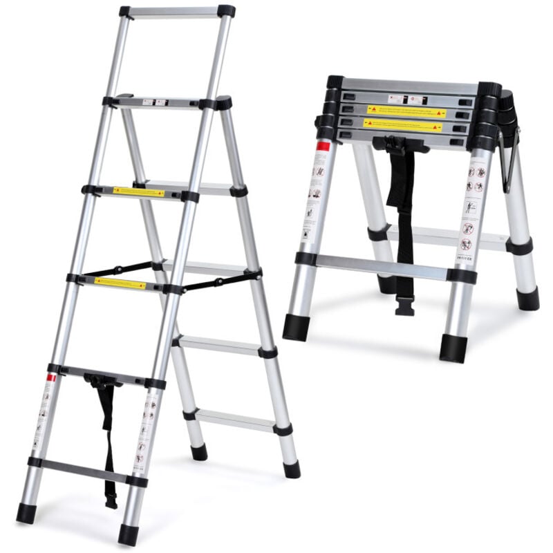 Echelle télescopique professionnel multifonction articulée 2,0 +1,7m, escabeau 5x6 marches pliable - Einfeben