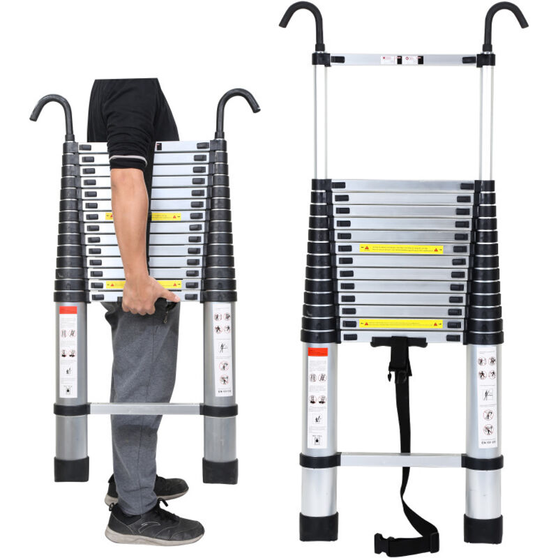 Einfeben - chelle Télescopique Avec Crochet Escabeau Argent Multifonction 4,4m