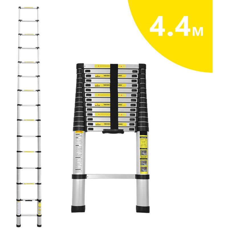Chelle télescopique échelle extensible jusqu'à 150 kg Escabeau stable en aluminium 4,4 m
