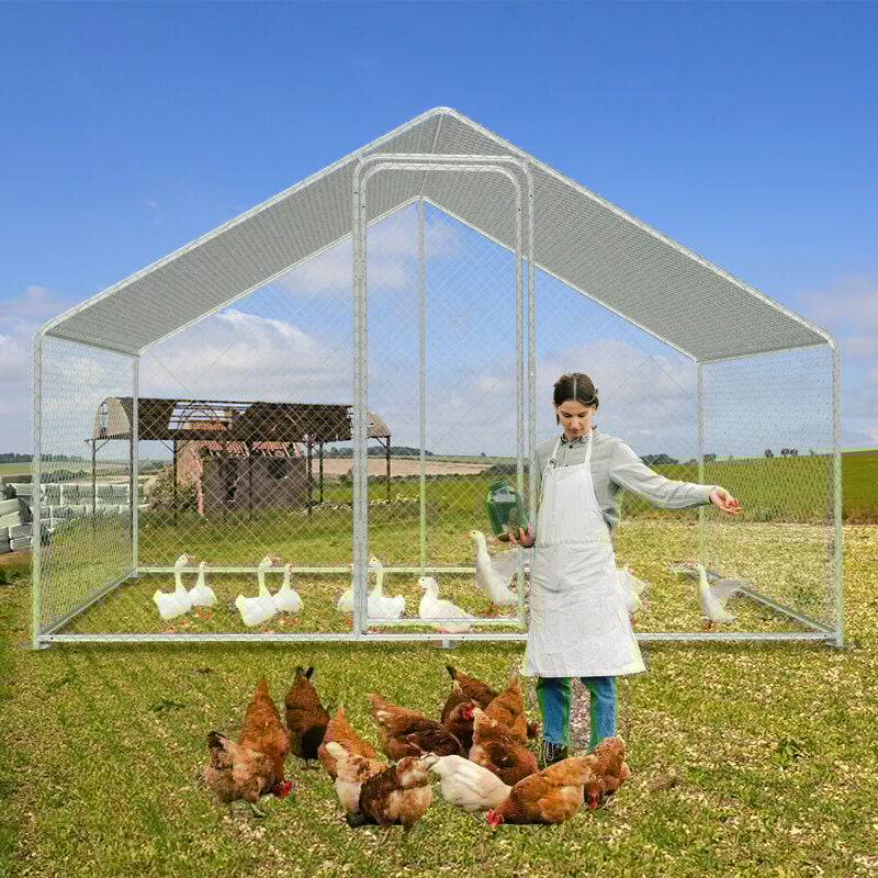 Einfeben - Enclos poulailler Acier galvanisé avec parc grillagé avec serrure espace couvert Poulailler pour petits animaux 3 x 2 x 2 m 6m²