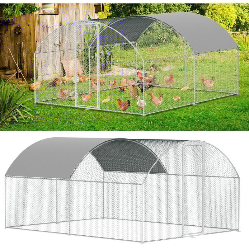 Einfeben - Enclos poulailler Acier galvanisé avec parc grillagé avec serrure espace couvert Poulailler pour petits animaux 3 x 4 x 2 m 12m²dôme