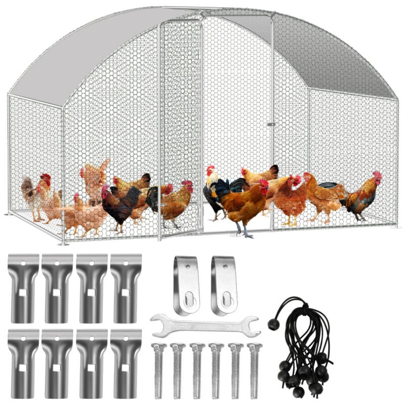 Einfeben - Enclos poulailler Acier galvanisé avec parc grillagé avec serrure espace couvert Poulailler pour petits animaux 3 x 2 x 2 m 6m²dôme