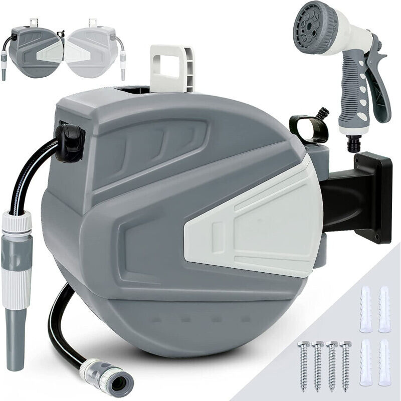 Einfeben - Enrouleur De Tuyau 30+2m Pression 8Bar Raccord 1/4'avec Pistolet à Eau (9 Modes de Jet Réglables) Rétractation Automatique Pneumatique