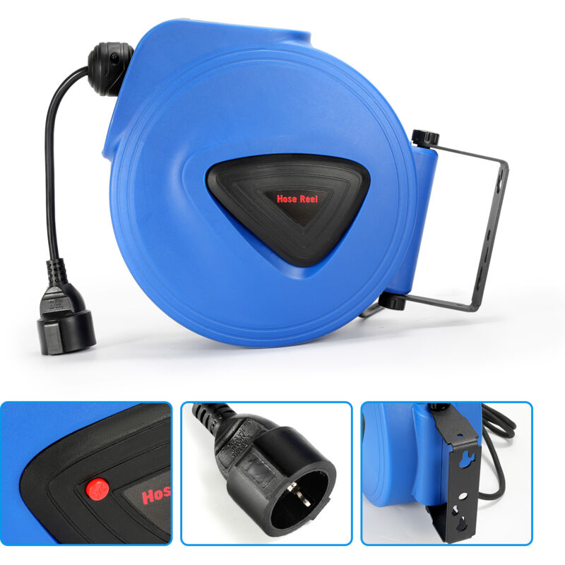 Enrouleur electrique automatique Enrouleur automatique de câble 20 m boîtier plastique cordon 1,5m pivotable 180° - Einfeben