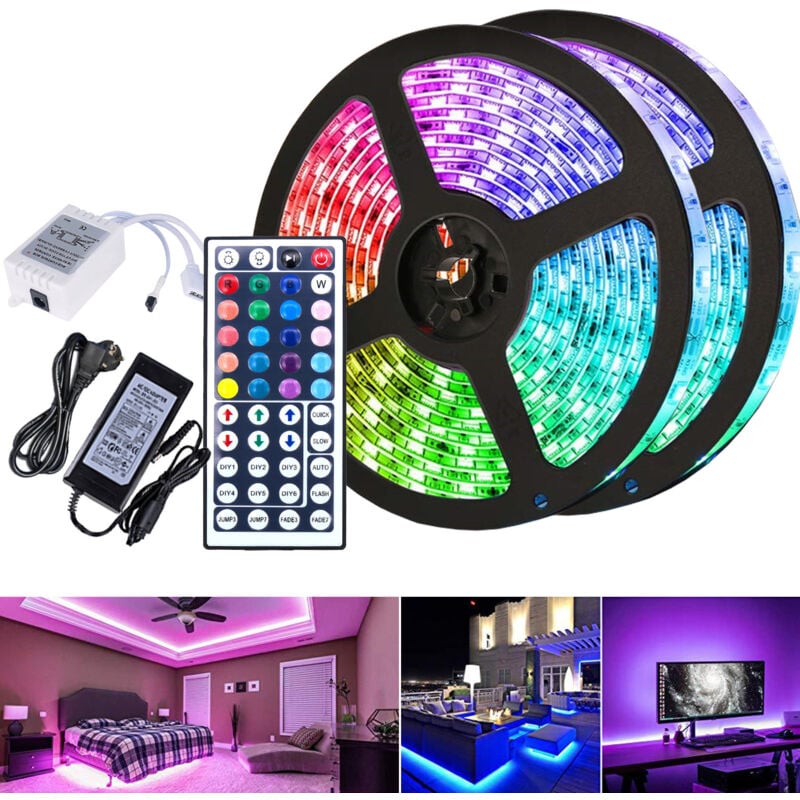 Einfeben - Ensemble de bande led 10M, bande led rgb 5050 smd, bande led 30 led, led non étanche (IP20), avec télécommande 44 boutons