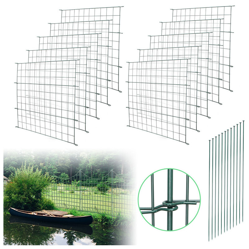 Ensemble de clôture d'étang Clôture de bassin Jardin Fil de fer Clôture grillagée Portillon Enclos pour animaux Droit 10X - Vert - Einfeben