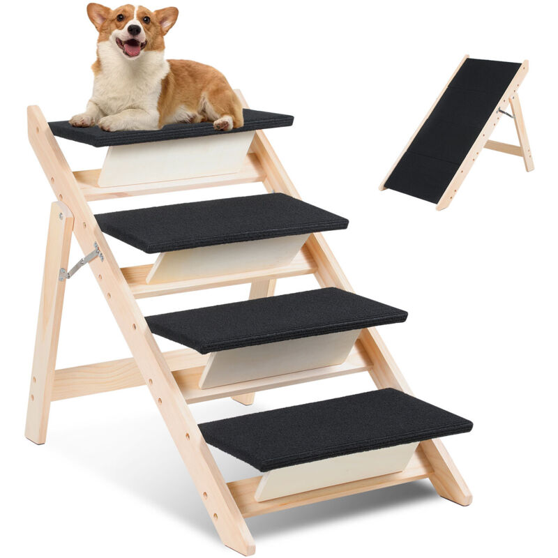 Einfeben - Escalier pour chien 2 en 1 Rampe pour chien Pliable en bois Aide à l'accès au lit Canapé Voiture Antidérapant Jusqu'à 80kg