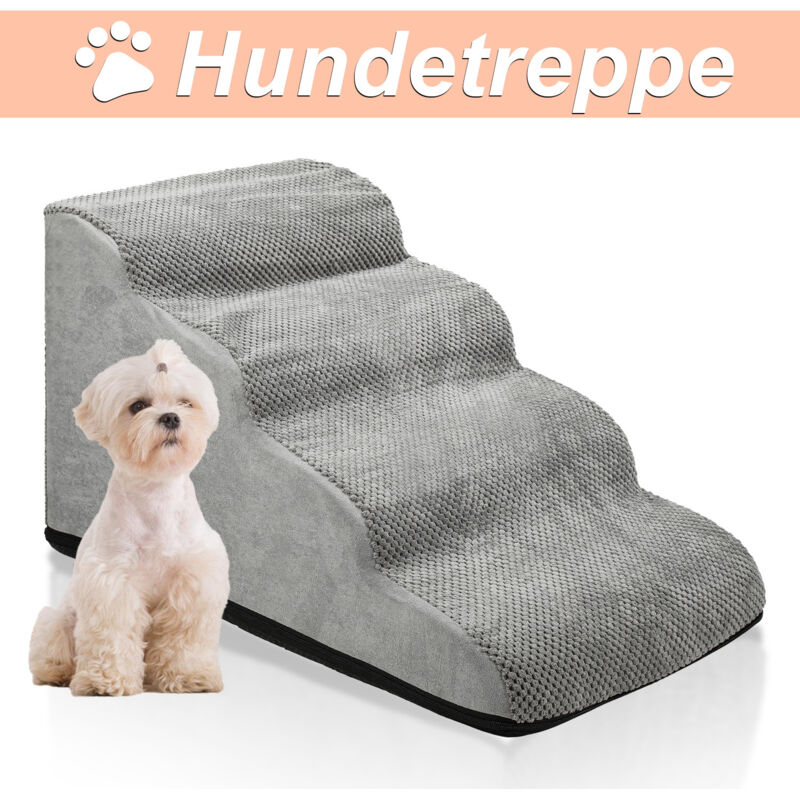 Swanew Escalier pour Chien Chat, Échelle pour Chien en Éponge de Haute Densité, Rampe Élargie pour Chien en Pente Douce à 4 Marches, 72x40x40cm (gris)