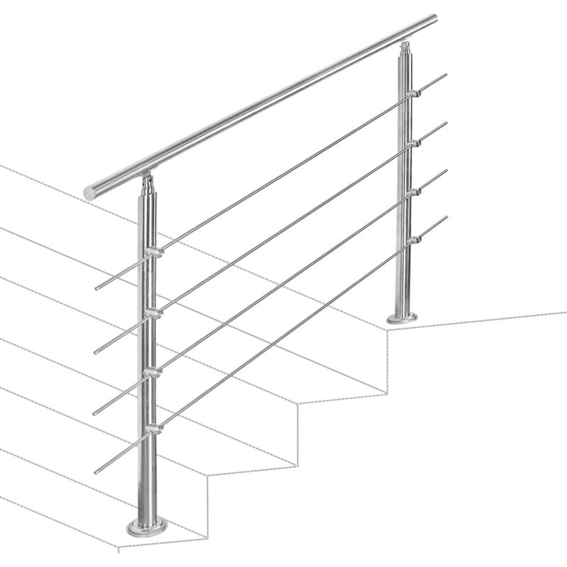 Garde-corps Rampe d'escalier Escalier Acier Inoxydable utilisable comme , Parapet rambarde, balcon ou terrasse 100cm avec 4 Tringles