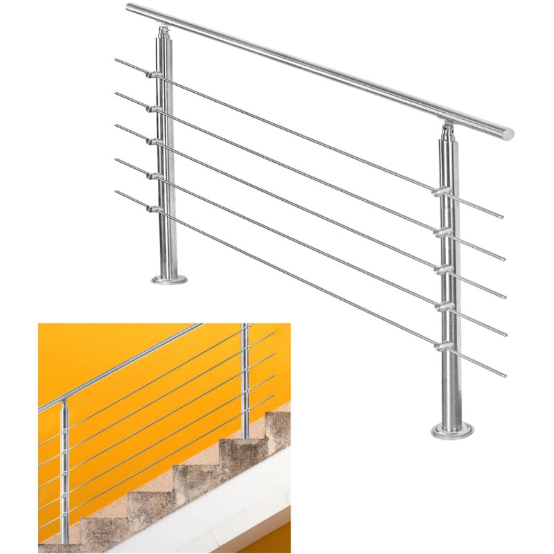 Einfeben - Garde-corps Rampe d'escalier Escalier Acier Inoxydable utilisable comme , Parapet rambarde, balcon ou terrasse 80cm avec 5 Tringles