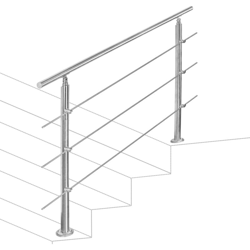 Garde-corps Rampe d'escalier Escalier Acier Inoxydable utilisable comme , Parapet rambarde, balcon ou terrasse 160cm avec 3 Tringles