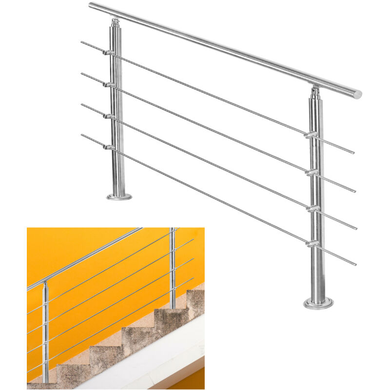 Einfeben - Garde-corps Rampe d'escalier Escalier Acier Inoxydable utilisable comme , Parapet rambarde, balcon ou terrasse 160cm avec 4 Tringles