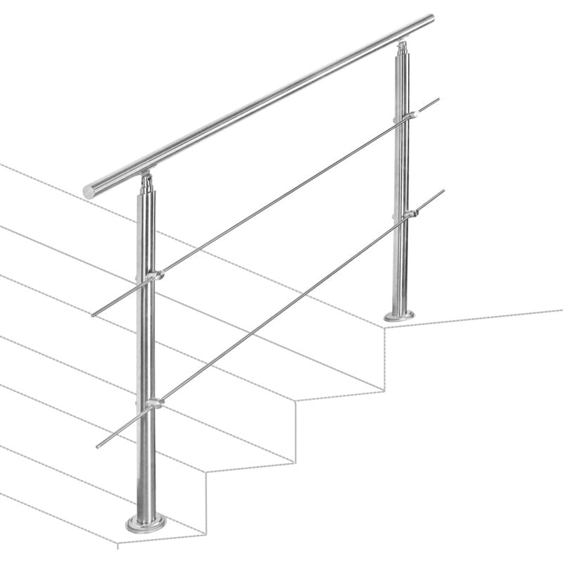 Garde-corps Rampe d'escalier Escalier Acier Inoxydable utilisable comme , Parapet rambarde, balcon ou terrasse 150cm avec 2 Tringles